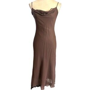 Courtenay Cowl Neck Sz 8 Chiffon Slip Maxi Brown Spaghettis Lined Dress Y2K